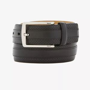 PGA TOUR Mens Belt Size 40 Black Leather Center Stripe Embossed
